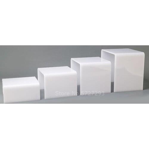 4Pcs/set White Acrylic Stand Riser Jewelry Showcase Collectible Storage Rack Cosmetic Bottle Display Shelf Holder Fixture Decor
