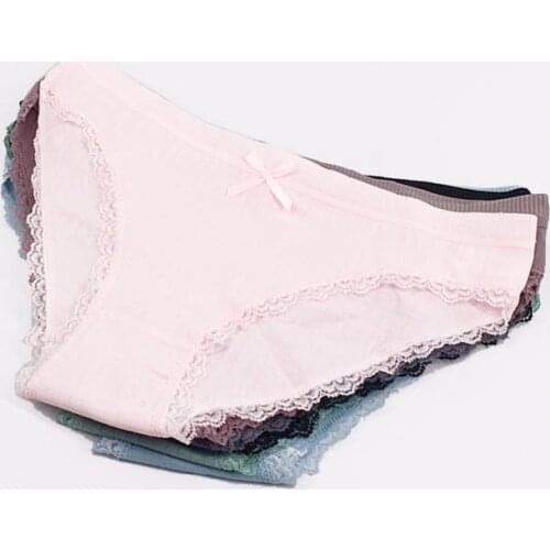 6 Pcs / Lot Women Underpants Cotton Solid Color Lace Briefs Panties Briefs M L XL 9397