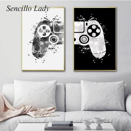 Watercolor Joystick Game Funny Painting Gamepad Art Poster Canvas Print Artwork Wall Decoration Picture Boy Kid Bedroom Decor