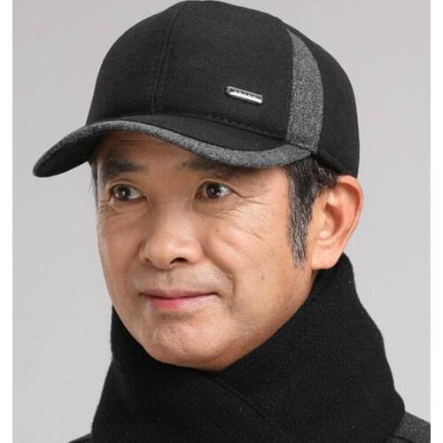 New Thermal Earmuffs Hats For Men Winter Mens Thick Warm Baseball Caps Snapback Cap Adjustable Size Sports Cap Middle-aged Hat