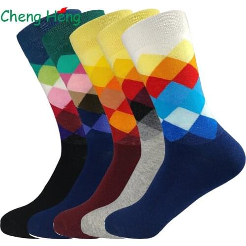 CHENG HENG 1 Pair New Summer autumn leisure Style Hot Mens Cotton Socks Mens Mid-Socks Multi Color Pattern Socks Size US7-9.5