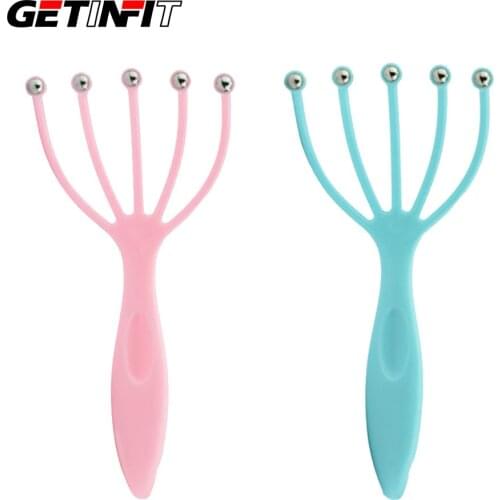 Head Scalp Neck Massager Comb Roller Five Finger Claws Steel Ball Hand Held Relieve Head Pressure Massager