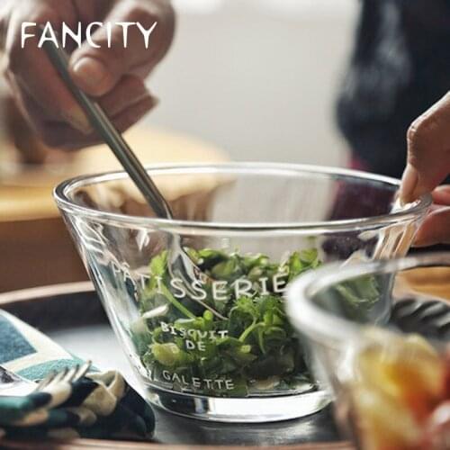 FANCITYJapanese-style transparent heat-resistant salad bowl, glass salad bowl, fruit salad bowl, dessert vegetable, large