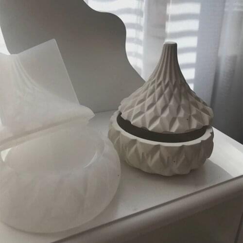 Concrete Box Mold Round Stripe Jewelry Box Mold Silicone Mold for Resin Plaster Diamond Storage Molds