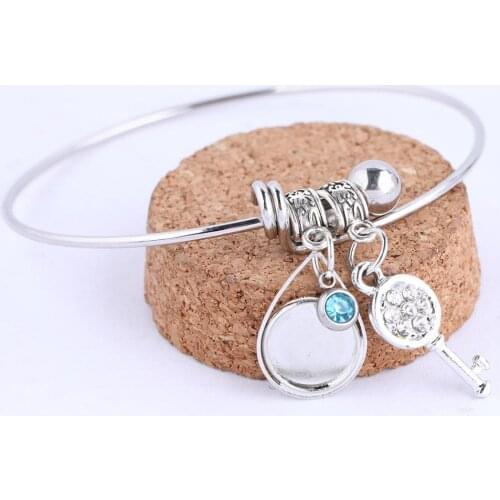 Stainless steel bracelet bangle findings fit 12mm cabochon teardrop key charms diy bracelets making accessories