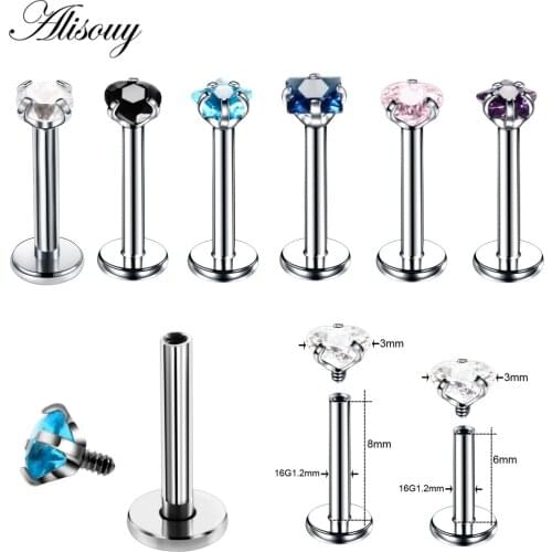 Alisouy 1PC Crystal Labret Rings Lip Piercings Heart Star Orelha Cartilage Ear Helix Stud Tragus Barbell Piercings Plug