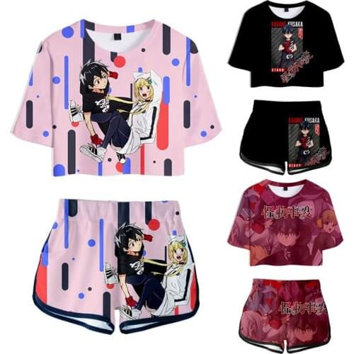 Anime Kemono Jihen Cosplay Costume Kusaka Kabane Printing Short Sleeve TShirt Sport Suits Tees Shorts T shirt Sets Girls Women