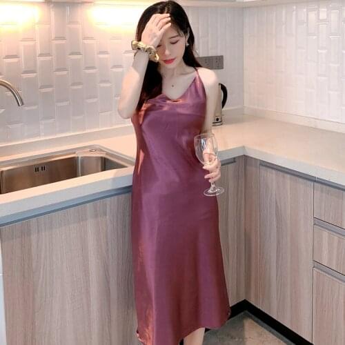 Summer Long Sexy Sleeping Satin Party Home Clothing Sleepwear Spaghetti Strap Night Gown Sleeveless Womens Lingerie Nightgown
