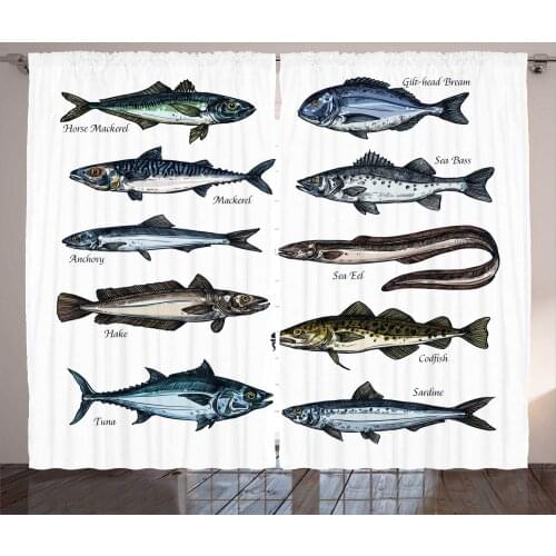 Multicolor Bass Fish Curtains Various Marine Animals Living Room Decor Curtains Bedroom Window Drapes Curtains for Kitchen
