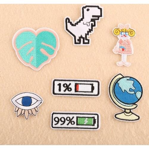 Cartoon Dinosaur World Earth Eyes Patch Embroidered Iron Patches for Clothing DIY Kids Clothes Globe Stickers Badges Wholesale