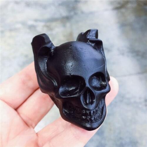 Natural Black Obsidian Crystal Stone Skull Hand Carved Figurine Energy Crafts Home Decoration As Gift
