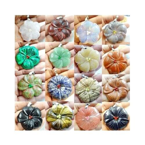 Natural Quartz crystal Turquoises Opal tiger eye Flower pendant for diy Jewelry making necklace Accessories