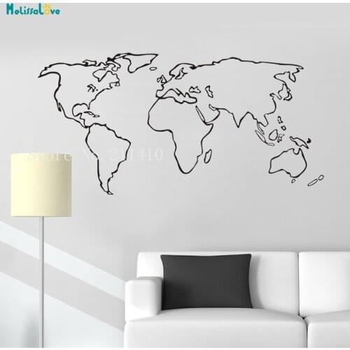 New World Map Wall Sticker Simple Lines Home Decoration For Living Room Bedroom Self-adhesive Cool Design Art Murals YT678