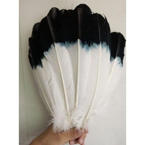 Wholesale 100 pcs beautiful double dyed black and white Turkey feathers 25 to 30 cm feather clothing decoration