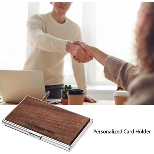Personalized Laser Engraved Wooden Card Holder Custom Name Text High Quality Business Card Boxes Commercial Affairs Gift For Men