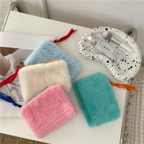 Plush Coin Purse Winter New Women Small Square Wallet Solid Color Cute Pouch Zero Zipper Card Purse Korean Girls Mini Wallets