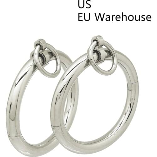 Polished shining stainless steel lockable wrist ankle cuffs bangle slave bracelet with removable O ring restraints set