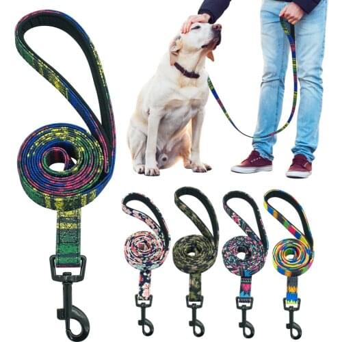 120cm Dog Leash Nylon Pet Dogs Walking Lead Rope Small Large Dogs Leashes Belt With Soft Handle Striped Rainbow Color
