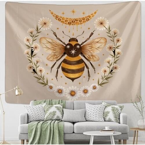 Psychedelic Bee Tapestry Wall Daisy Flower Bohemian Hippie Witchcraft Divination Living Room Bedroom Home Decor
