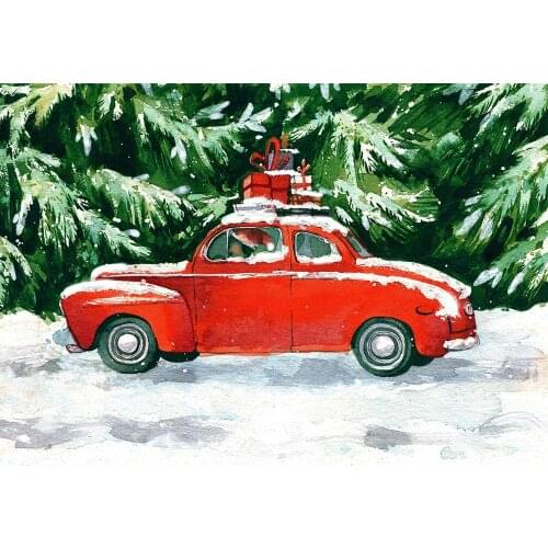 Christmas Backdrop Tree Noel Photography Backdrop Snowflakes Rural Red Car Background Santa Claus Photo Studio Backdrop Props