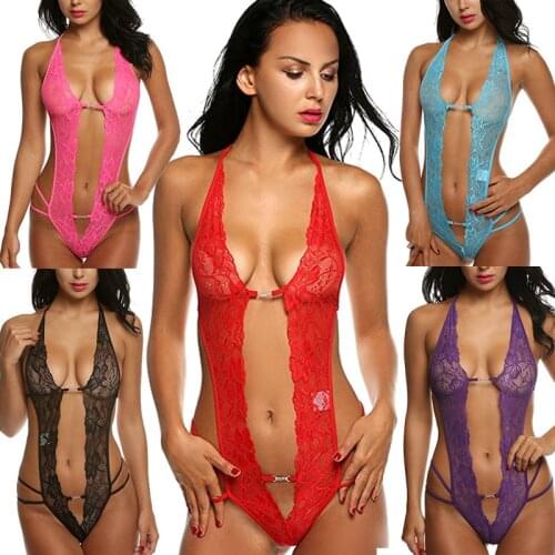 Sexy Jumpsuit Lace Transparent Bodysuit Hot Erotic See Through Teddy Lingere Porno Underwear Babydoll Sex Outfits for Women