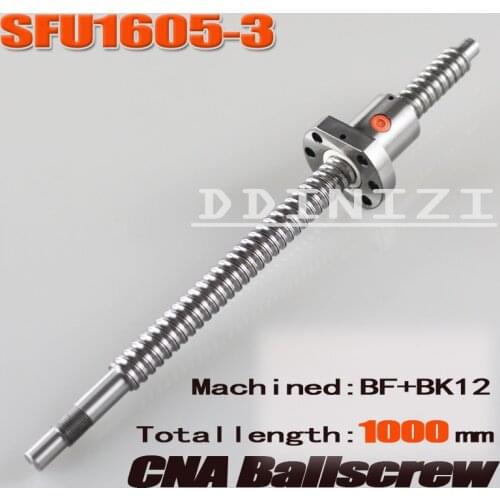BallScrew SFU1605 -3 1000mm ball screw C7 with 1605 flange single ball nut BK/BF12 end machined Woodworking Machinery Parts