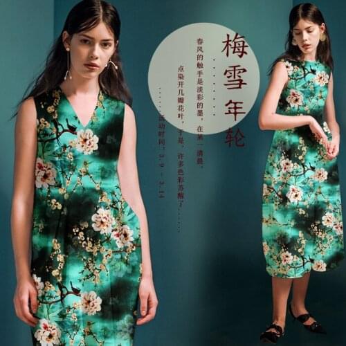 PRINTED SILK STRETCH SATIN 118cm width 19momme Natural Silk Satin Stretch Fabric Silk Dress shirt Fabrics Pink Plum Flower cloth