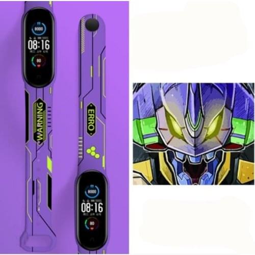 Evangelion EVA 01 WARNING Print Band Bracelet for Xiaomi Mi Band 3 4 Silicone Wrist Strap For MiBand 5 6