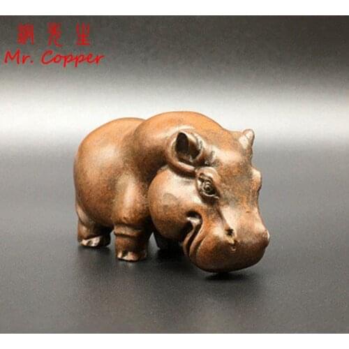 Solid Bronze Hippo Statue Ornaments Cute Mini Copper Hippopotamus Animal Miniatures Figurines Tea Pets Home Decorations Crafts