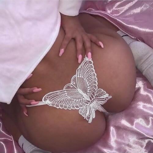 Laamei Sexy Women Lace Hollow out Butterfly Shaped G-String Open Crotch Underwear Lingerie Panties