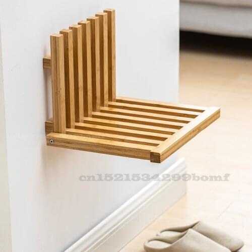 Wall Mounted Hidden Folding Chair Solid Wood Porch Chair Door Shoe Cabinet Shoe Changing Hidden Footstool Folding Bathroom Stool
