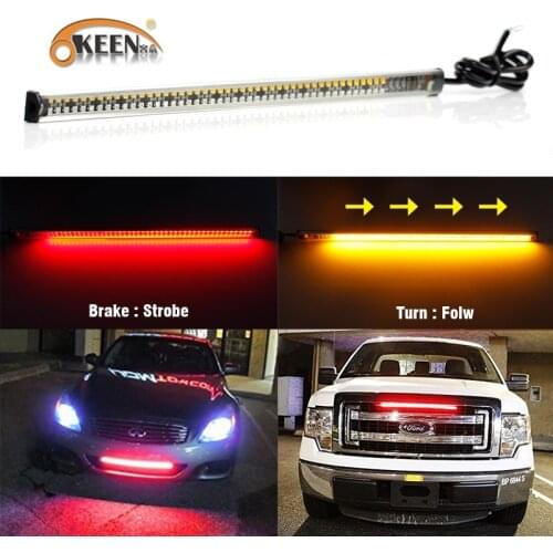 OKEEN 22cm 32cm 42cm Universal Flexible Switchback LED Car Front Grille Light Strip Warning Emergency Strobe Led Strip Red Amber