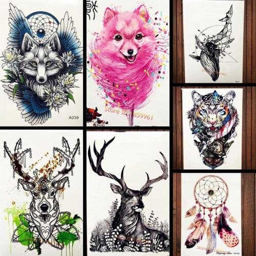 Water Color Deer Elk Horn Temporary Tattoo Diamond Moose Antler Designs Fake Flash Tattoo Stickers For Women Men Body Art Arm