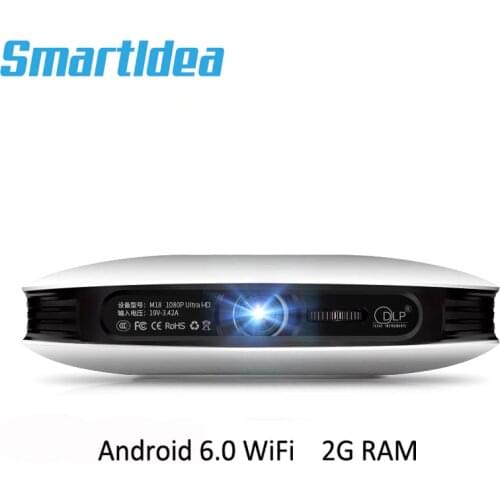 Smartldea M18 Mini Smart Real 3D Projector 12000mAh Battery Android6.0 DLP HD 1080P Home Proyector support Miracast Airplay AC3