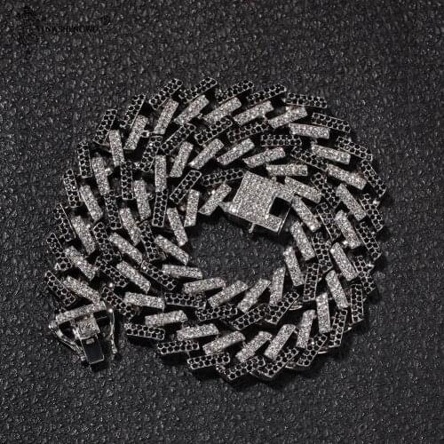 Hip Hop Full Pave Rhinestone 15MM Bling Iced Out Crystal Miami Zircon Cuban Mens Necklace For Men Jewelry With Box Collares