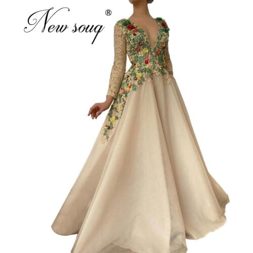 Handmade V Neck Celebrity Dresses Evening Dress 2020 Couture Dubai Beaded Flower Prom Gowns Party Night Dress Robe De Soiree New