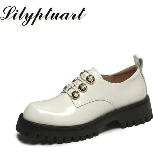 Spring and autumn yuan't lace-up flat shoes, high heels for ladies and students, simple and versatile leather low-top shoes