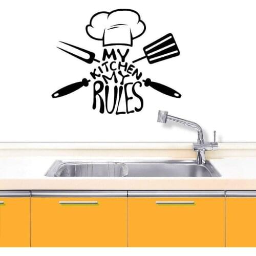 My Kitchen My Rules Wall Sticker Restaurant Kitchen Vinyl Wall Decal Home Decor Removable Chef Hat Cooking Tools Mural Art S1034