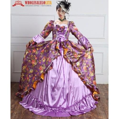 High Quality Holiday Period Dress Print Marie Antoinette Reenactment Theatrical Cosplay Costume Custom Made