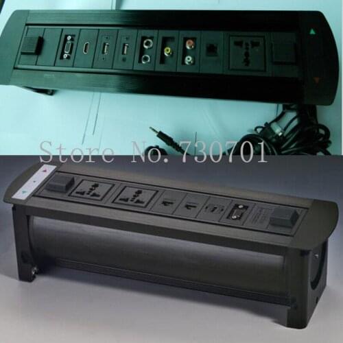Top Grade Electric Flip Desktop Socket with 2 Universal Power port+2 Network ports+1 HDMI port+1 VGA socket connection port