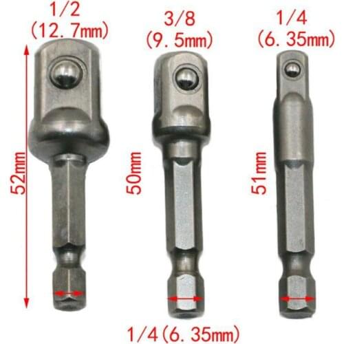3pcs/set Chrome Vanadium Steel Socket Adapter Hex Shank 1/4" 3/8" 1/2" Extension Drill Bits Bar Hex Wrench Bit Set Power Tools