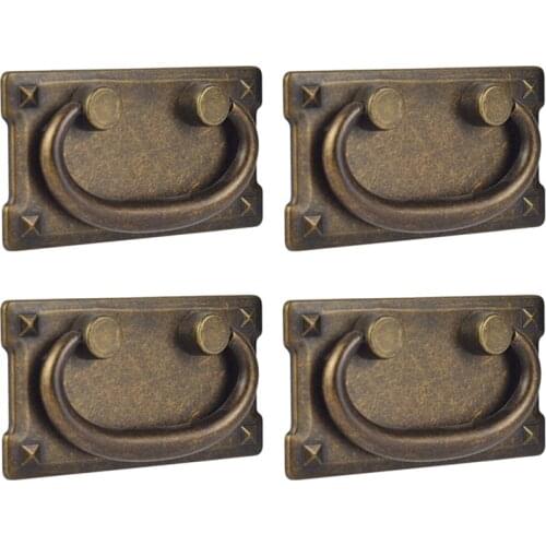 4Pcs Vintage Antique Bronze Drawer Ring Pull Handles, Cabinet Door Furniture Handle Decoration