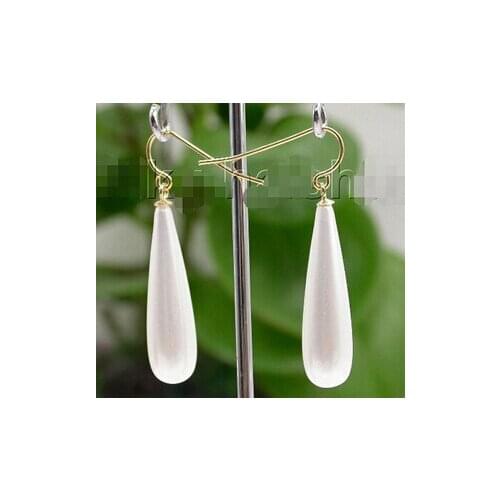 AAA 8*30mm drip white sea shell pearls earring gold Loop j8687>Lovely Fine Nobility Ladys Womens Earrings