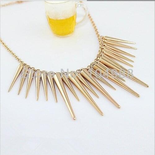 FREE SHIPPING New 2014 Women Fashion Individual New Style Gold or Silver Color Alloy Exaggerate Spikes Punk Necklace