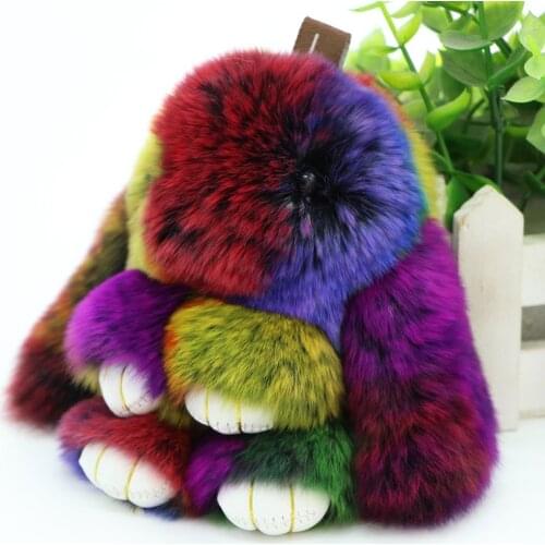Cute Pluff Bunny Keychain Rex Genuine Rabbit Fur Key Chains For Women Bag Toys Doll Fluffy Pom Pom Lovely Pompom Keyring