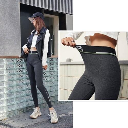 Stretchy Women Fitness Pencil Pants Letter Print High Waist Skinny Ankle Length Pants Spring Autumn Slimming Female Pants