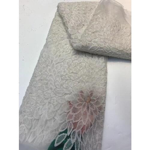 Pure white Nigerian Mesh Beads Lace Fabrics French Tulle Milk Silk Lace African Lace Fabric With Multi Beads Sew For Women Dress