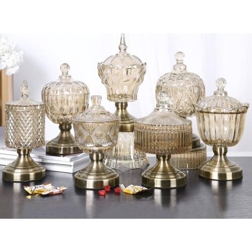 European Candy jar amber relief with lid glass sugar jar amber dried fructose box living room furnishings wedding decoration