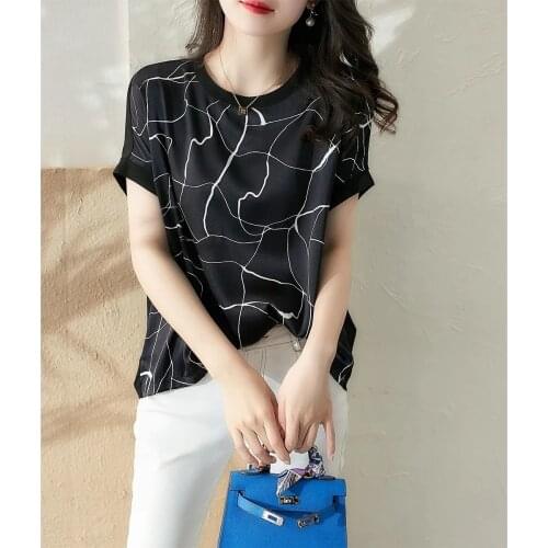 Short Sleeve Tees Trend Black White Silk Thin Top Plus Size Korean Style Aesthetic T-shirt Fashion Womens Summer Clothing 2021
