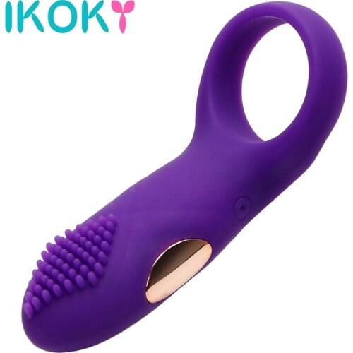 IKOKY Clitoris Stimulator Vibrating Penis Ring Bullet Vibrator Delay Ejaculation Sex Toys for Men Couple Cock Ring